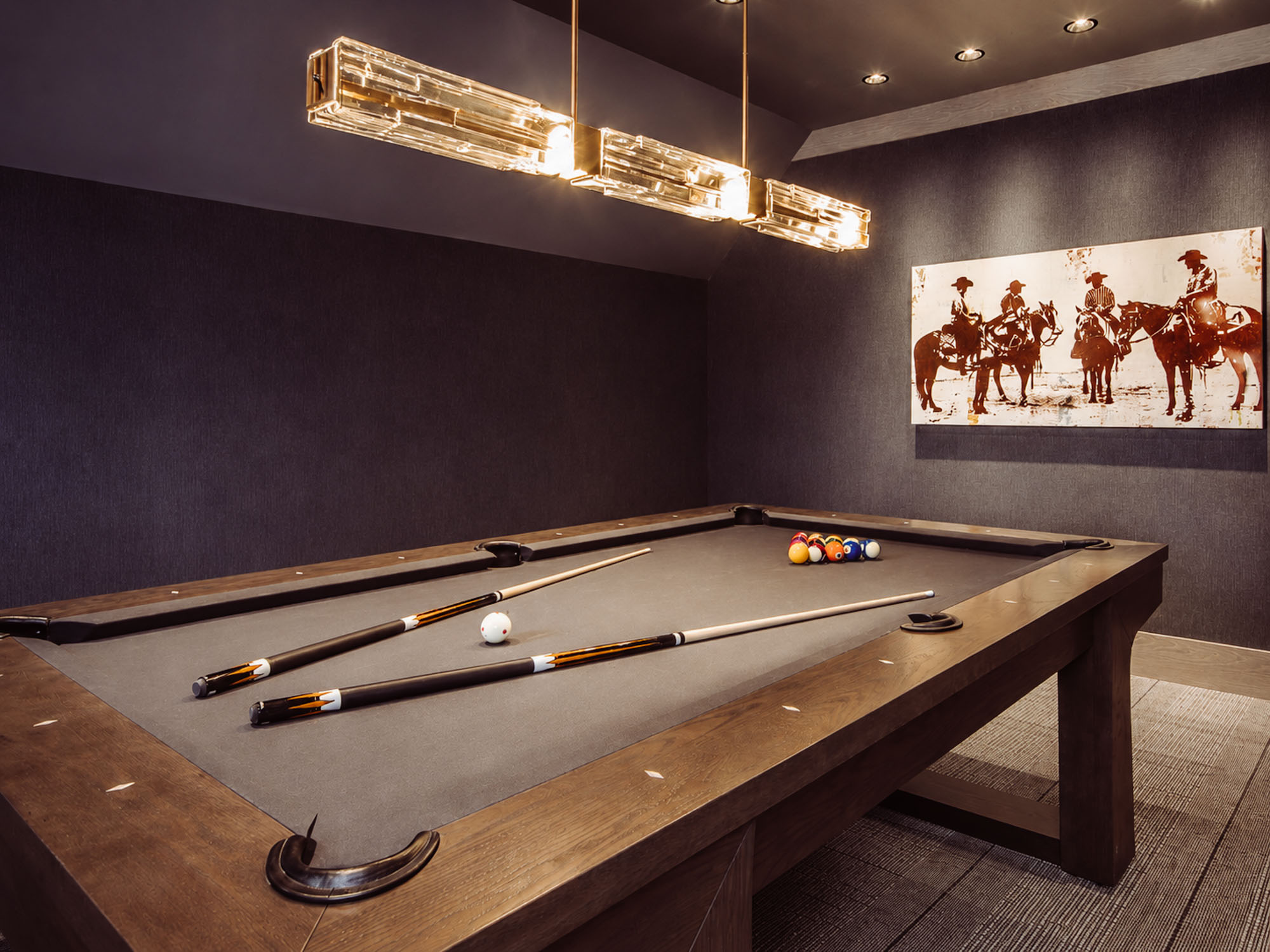 Montage Spanish Peaks residence — billiards room with equestrian canvas