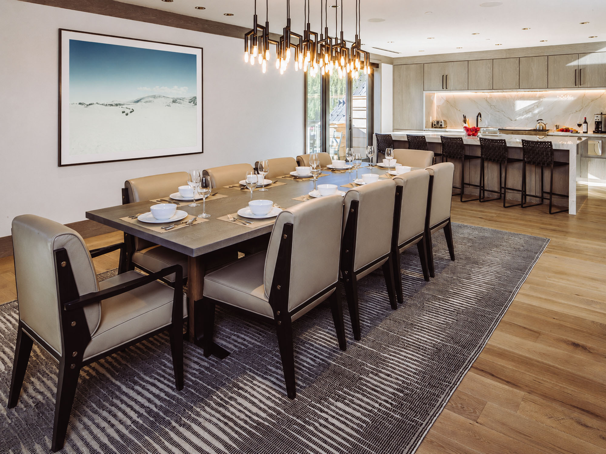Montage Spanish Peaks residence — formal dining with alpine print