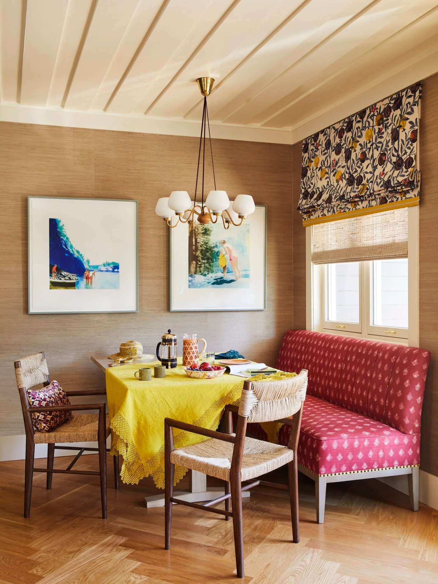 Montana Craftsman residence — breakfast nook with photogravure and aquatint