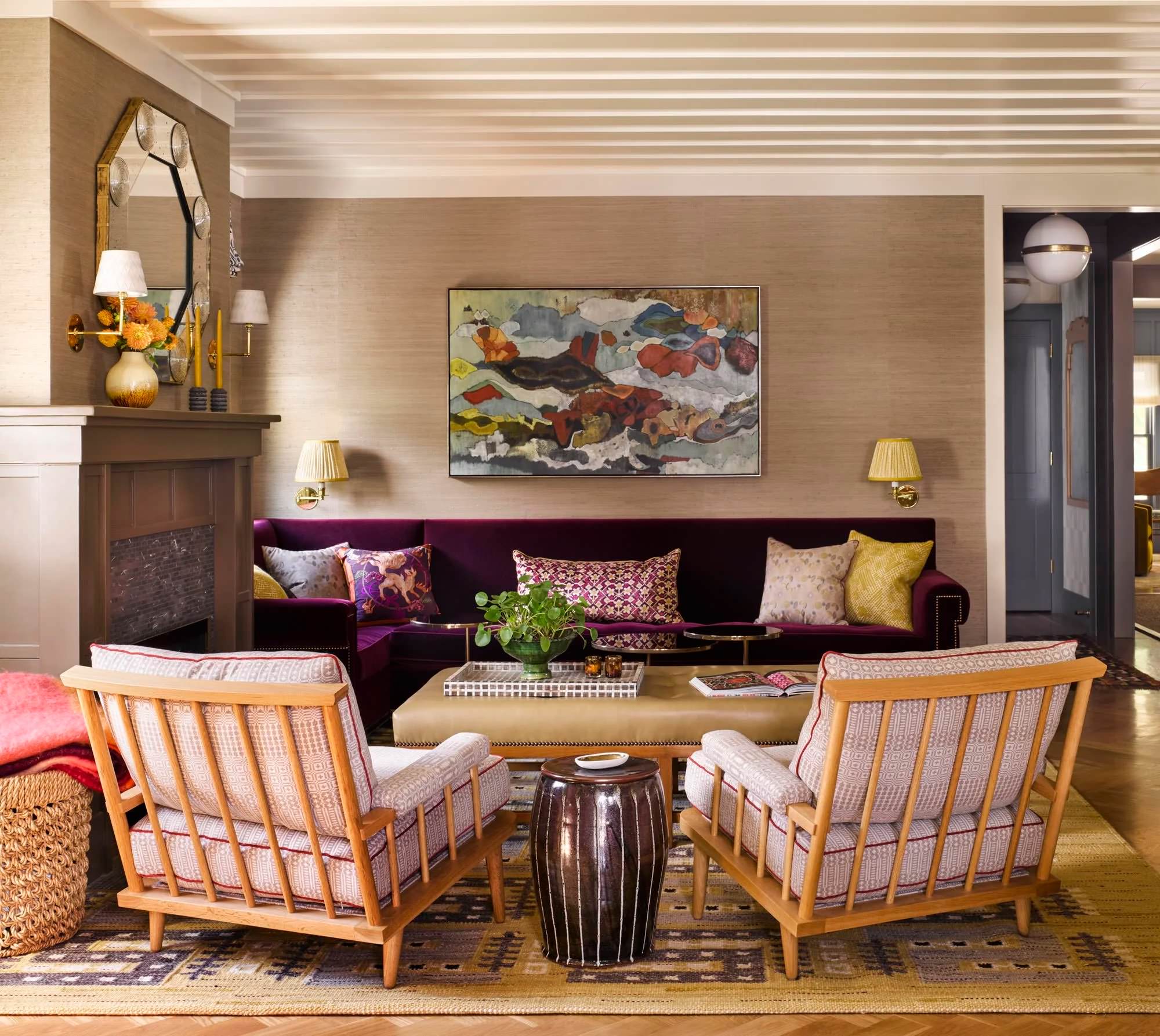 Montana Craftsman residence — sitting area with oil painting on canvas