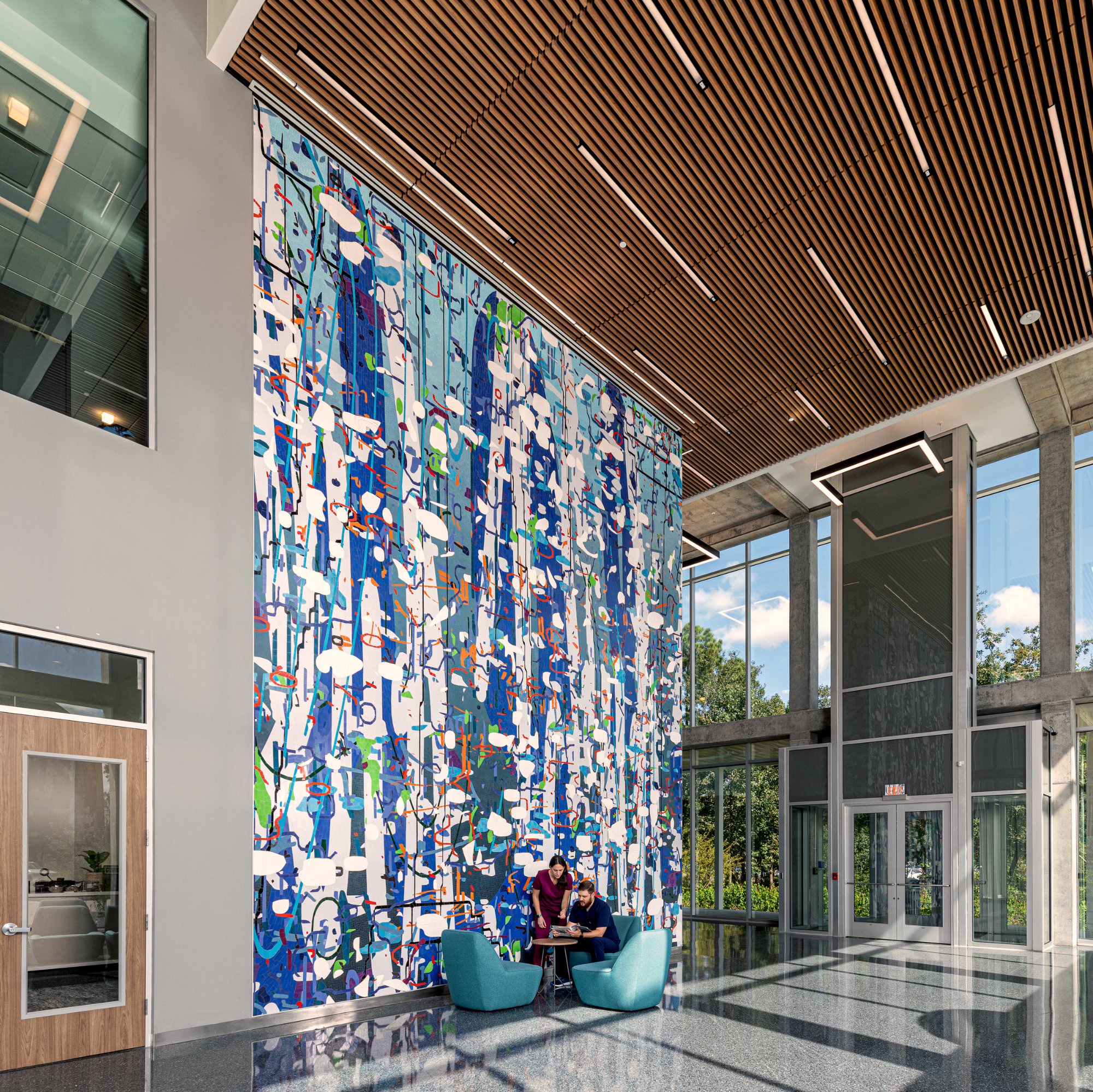Amy Ellingson ceramic mosaic in the College of Osteopathic Medicine atrium